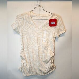 New Ingrid V-Neck T-Shirt Animal Print Cool Ruched Sides NWT Size M